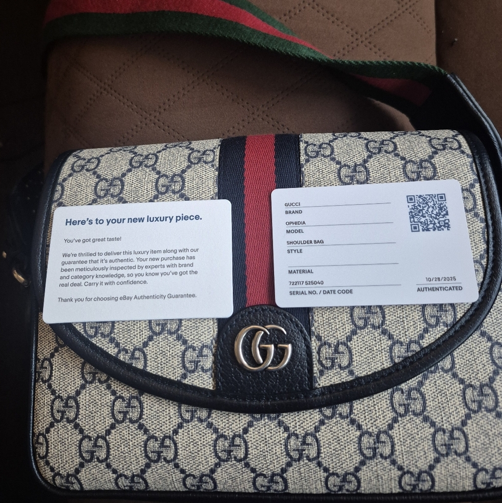 Authentic Gucci Ophidia Small Shoulder Crossbody Navy Handbag EUC HTF - Picture 15 of 16